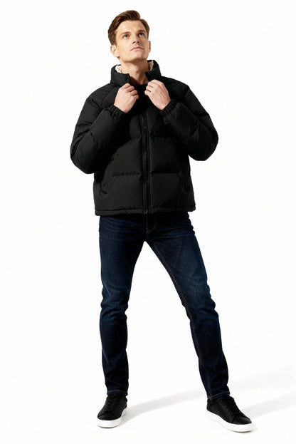 Herren Fleece-Pufferjacke Mit Kapuze Warm