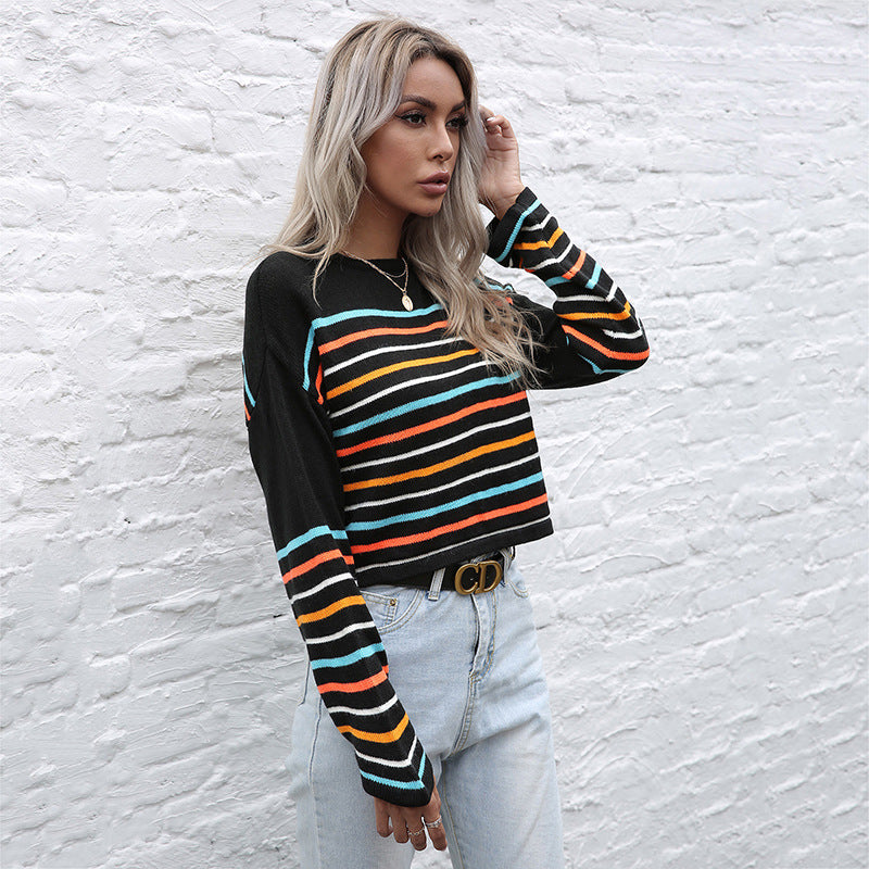 Damen Pullover Gestreift Rundhals Lässiger Schnitt