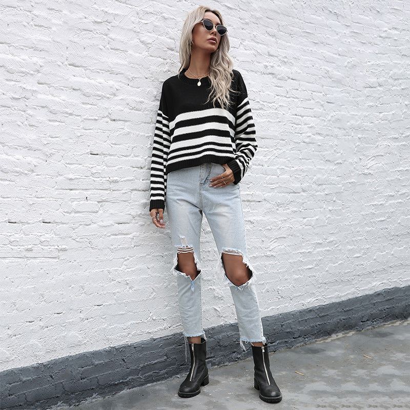Damen Pullover Gestreift Weites Modell Eveloria