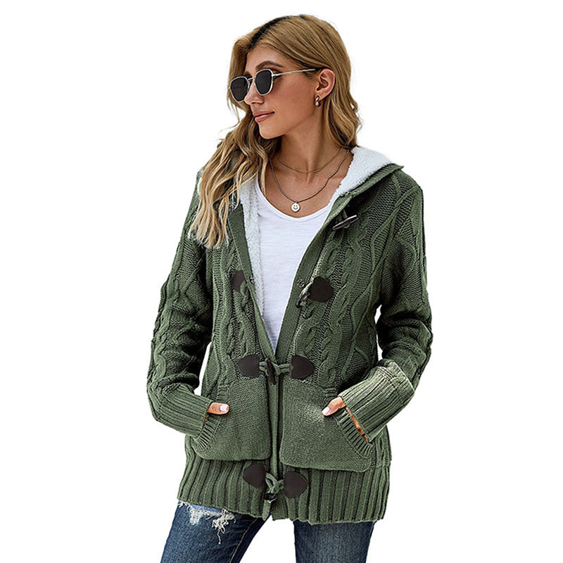 Damen Strickjacke Hochkragen Bequem Grün
