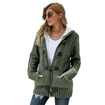 Damen Strickjacke Hochkragen Bequem Grün