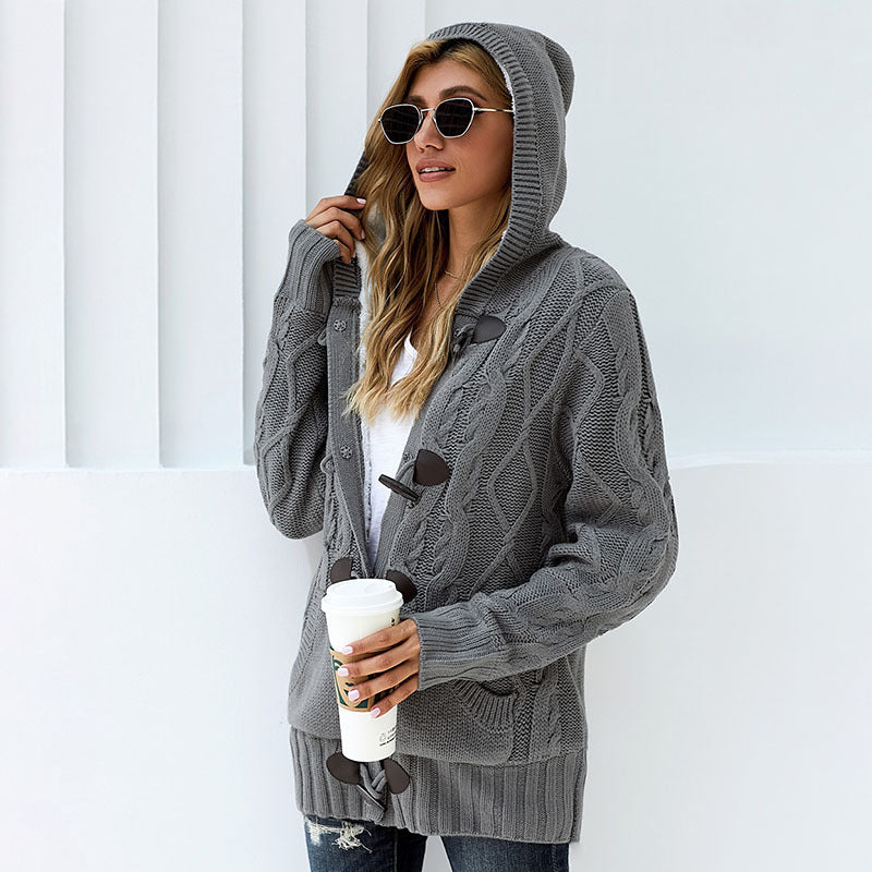 Damen Strickjacke Hochkragen Bequem Grün
