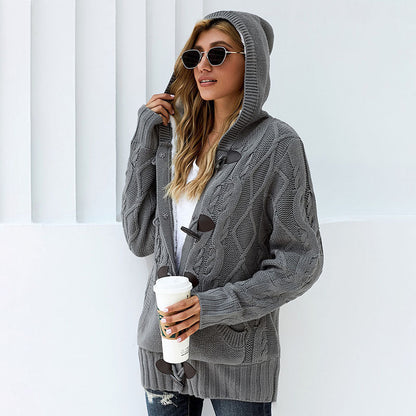 Damen Strickjacke Hochkragen Bequem Grün