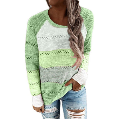 Damen Strickpullover Streifenmuster Feinloch