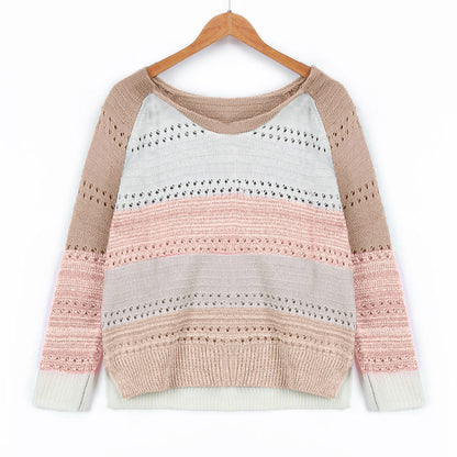 Damen Strickpullover Streifenmuster Feinloch