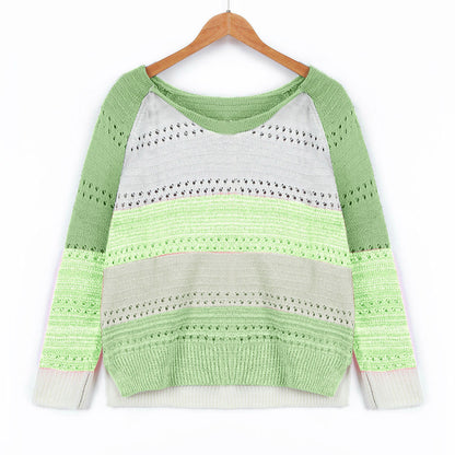 Damen Strickpullover Streifenmuster Feinloch