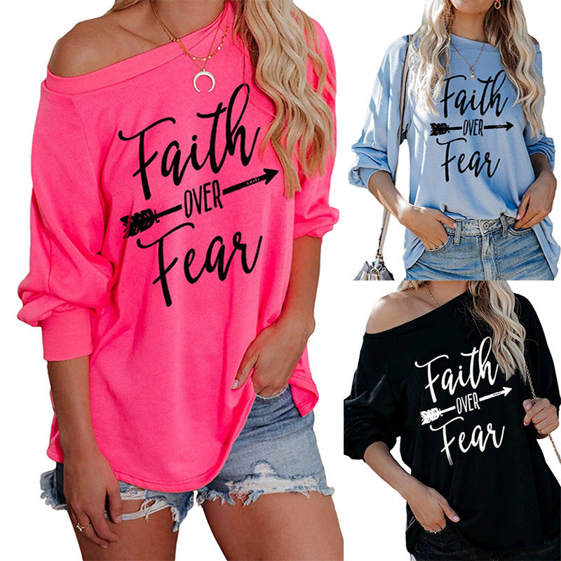 Damen Sweatshirt Off-Shoulder Motivdruck Eveloria - Eveloria
