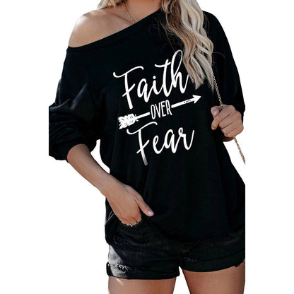 Damen Sweatshirt Off-Shoulder Motivdruck Eveloria