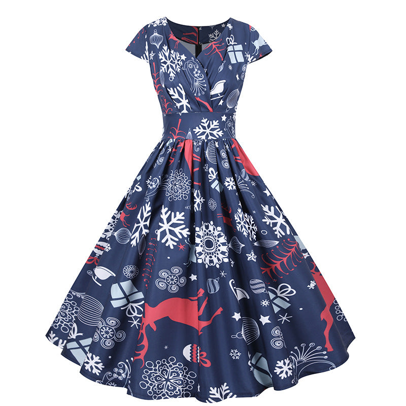 Damen Weihnachtskleid Retro ausgestellt mit Print Eveloria - Eveloria