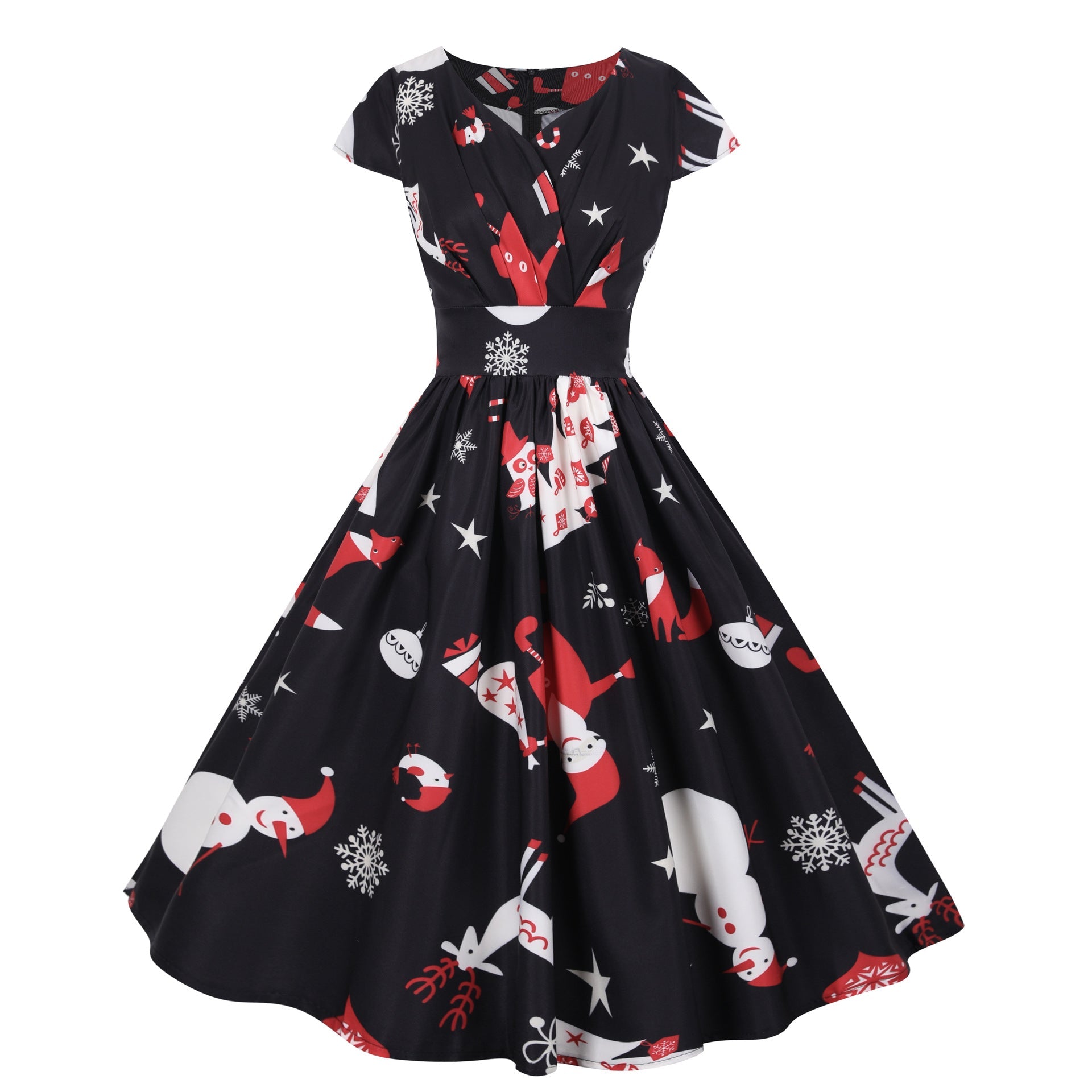 Damen Swingkleid Festliches Motiv Schwingender Rock Eveloria - Eveloria