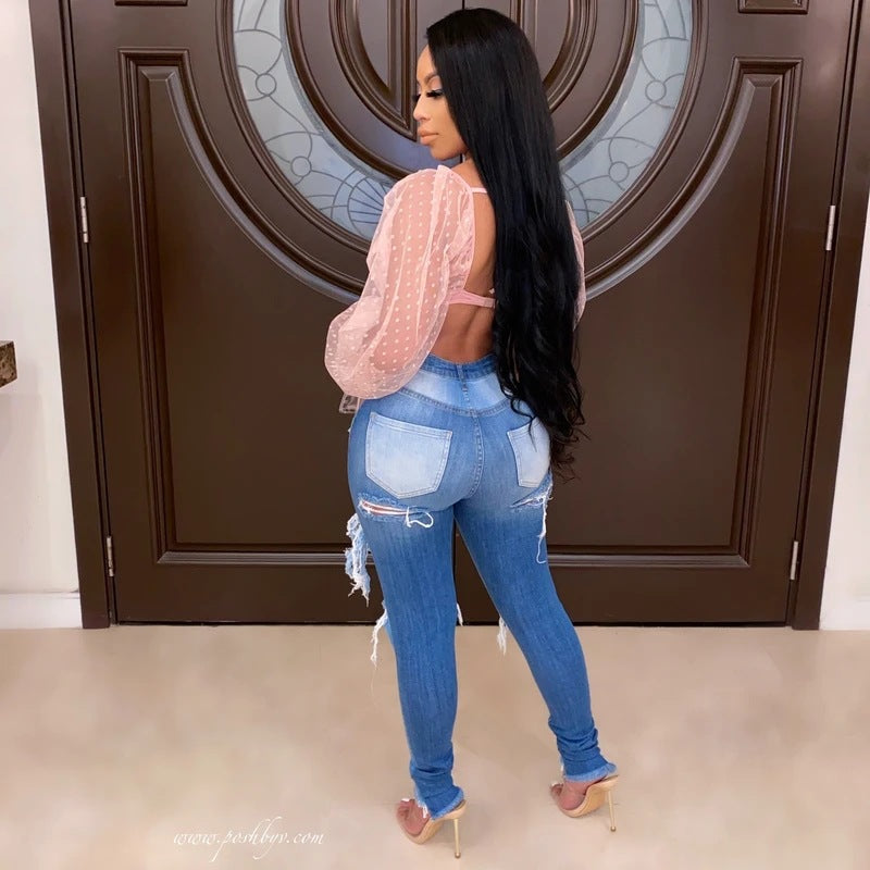 Damen Skinny Jeans Destroyed High Waist Eveloria