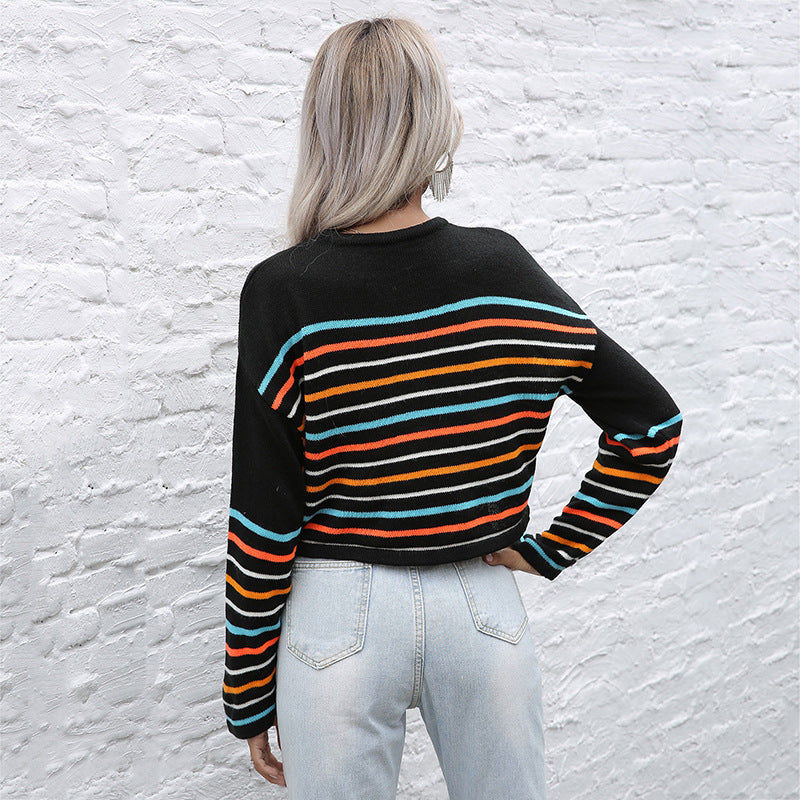 Damen Pullover Gestreift Rundhals Lässiger Schnitt