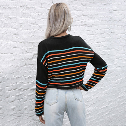 Damen Pullover Gestreift Rundhals Lässiger Schnitt