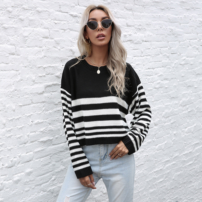Damen Pullover Gestreift Weites Modell Eveloria - Eveloria