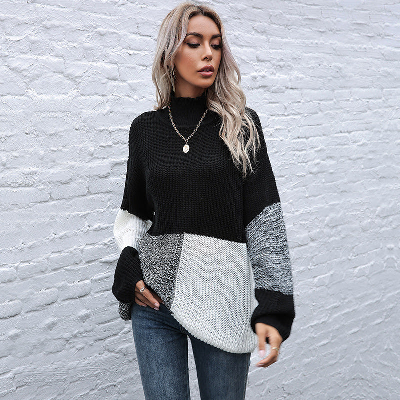 Damen Strickpullover Asymmetrisches Patchwork-Design Eveloria - Eveloria