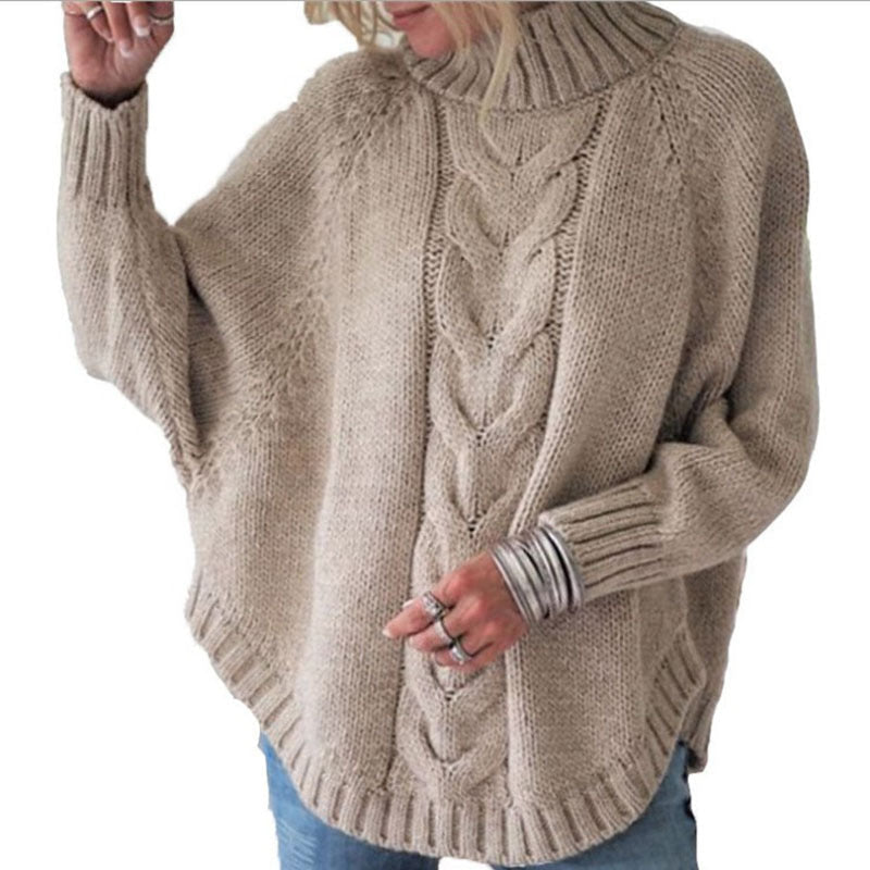Damen Strickpullover Hochkragen Zopfmuster Eveloria