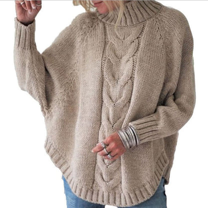 Damen Strickpullover Hochkragen Zopfmuster Eveloria