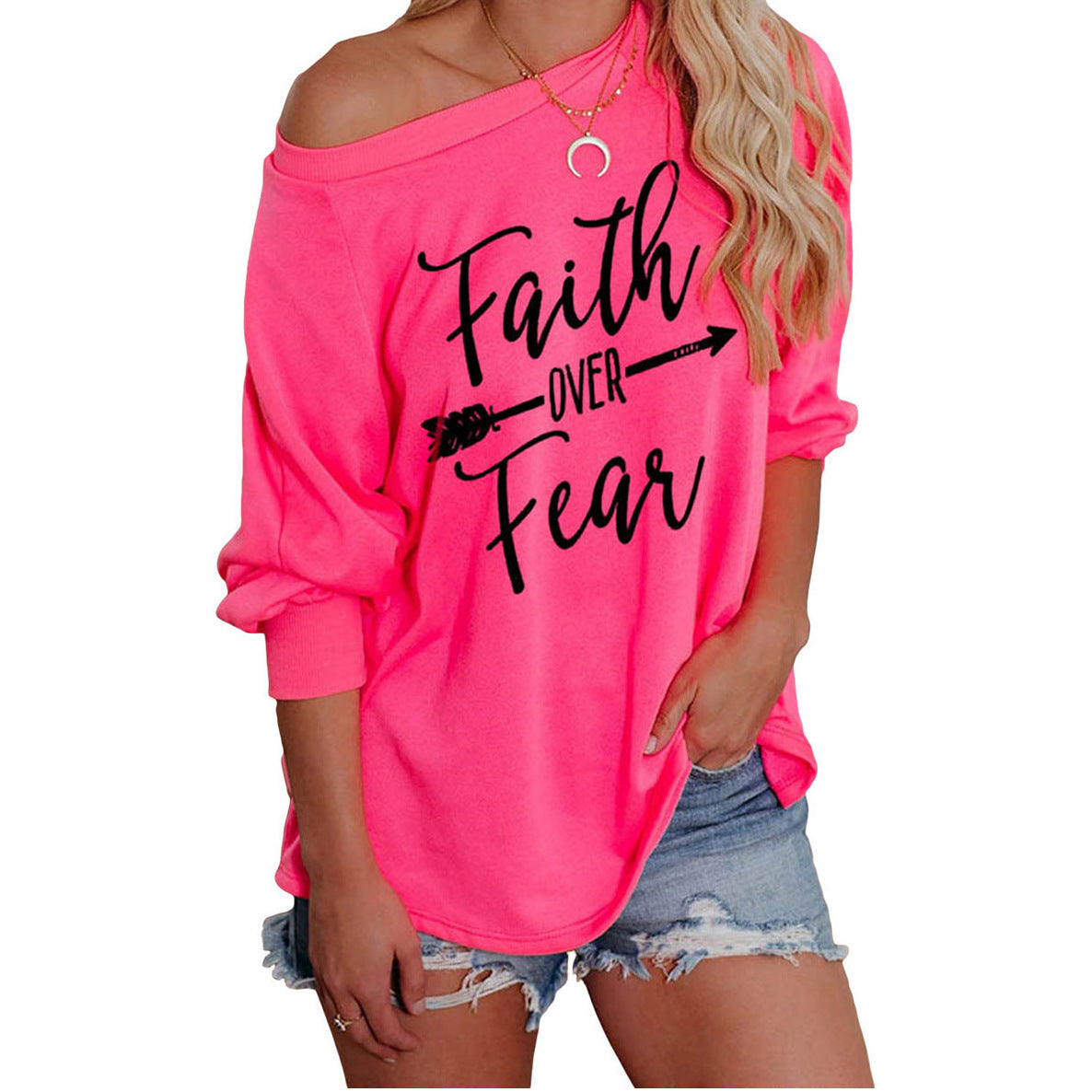 Damen Sweatshirt Off-Shoulder Motivdruck Eveloria