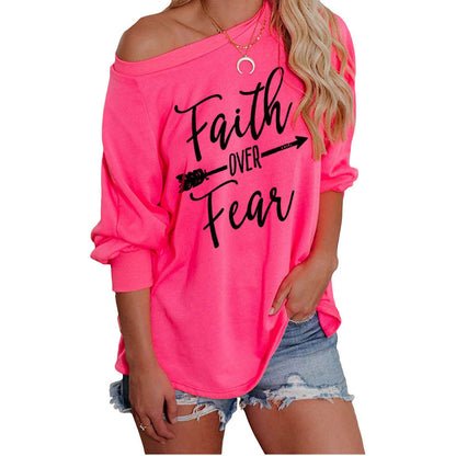 Damen Sweatshirt Off-Shoulder Motivdruck Eveloria