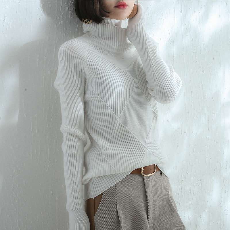 Damen Strickpullover Stehkragen Strukturiertes Design Eveloria