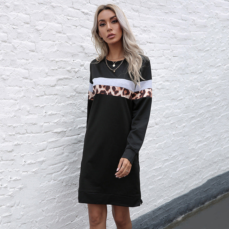 Damen Sweatshirt-Kleid Tiermuster Strukturierte Ärmel Eveloria