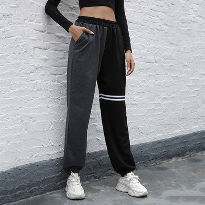 Damen Sportfreizeithose Elastischer Bund Seitentaschen Schwarz - Eveloria