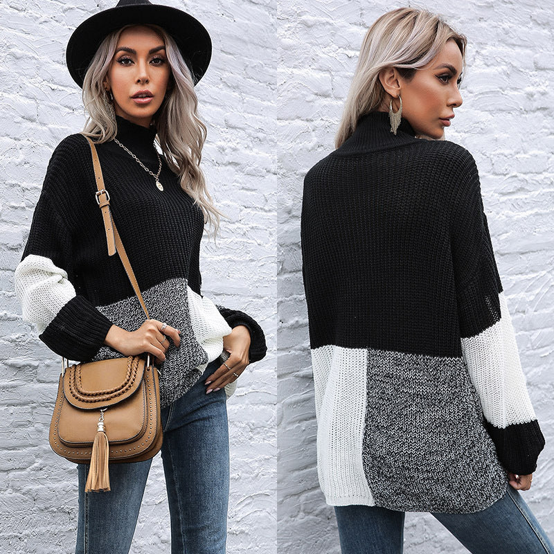 Damen Strickpullover Asymmetrisches Patchwork-Design Eveloria