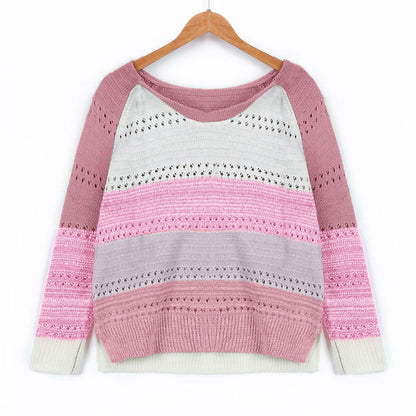 Damen Strickpullover Streifenmuster Feinloch