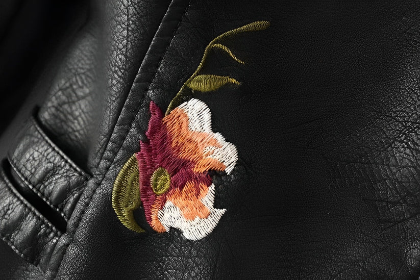 Eveloria Damen Lederjacke Stickerei