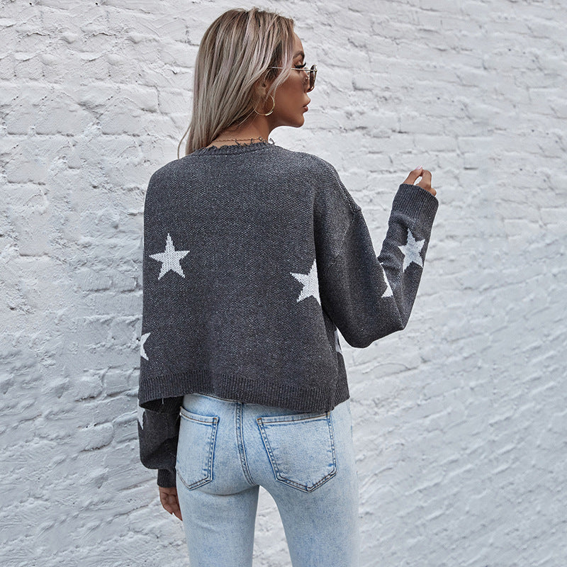 Damen Strickjacke Sternenmotiv Fransen Eveloria