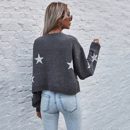 Damen Strickjacke Sternenmotiv Fransen Eveloria