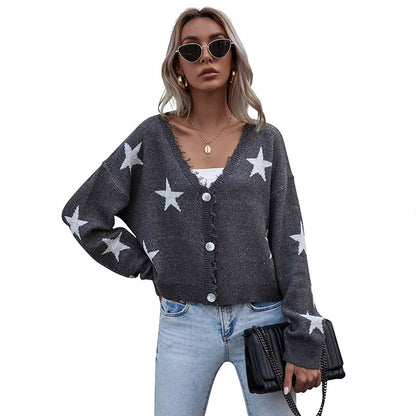 Damen Strickjacke Sternenmotiv Fransen Eveloria