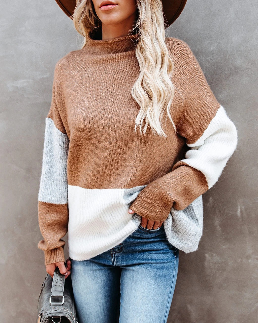 Damen Pullover Lässig Farbblockelemente Eveloria