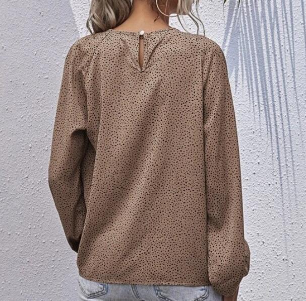 Damen Bluse Allover-Muster Rüschendetail Eveloria