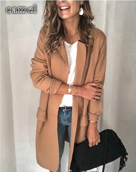 Damen Langjacke Locker Passform mit Taschen Eveloria