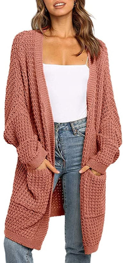 Damen Grobstrick-Cardigan mit Taschen Locker Passform Beige