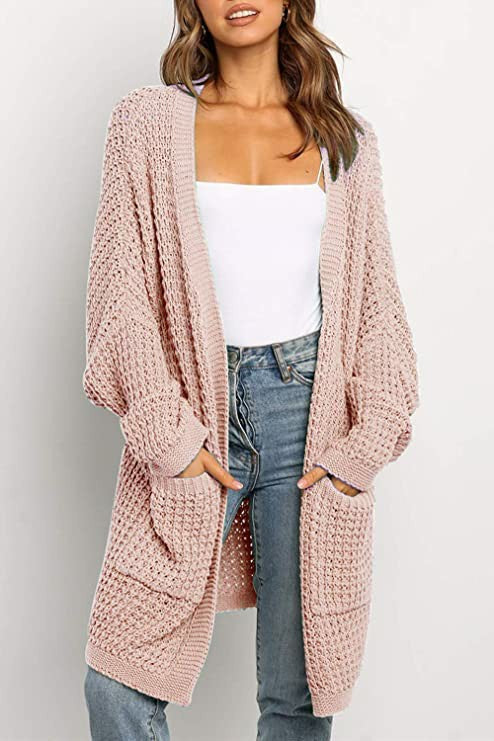 Damen Grobstrick-Cardigan mit Taschen Locker Passform Beige