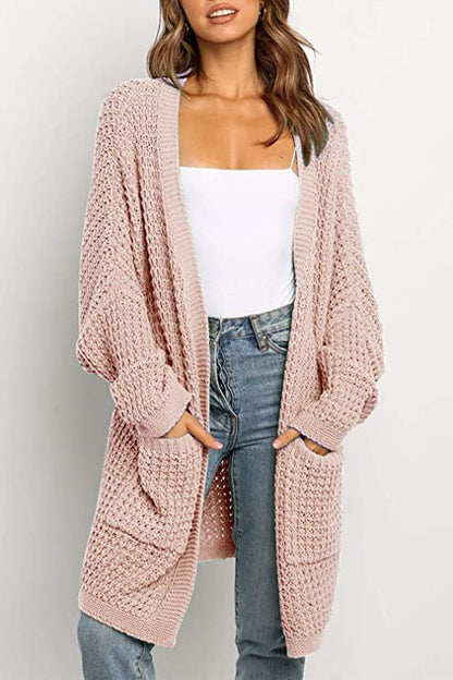 Damen Grobstrick-Cardigan mit Taschen Locker Passform Beige
