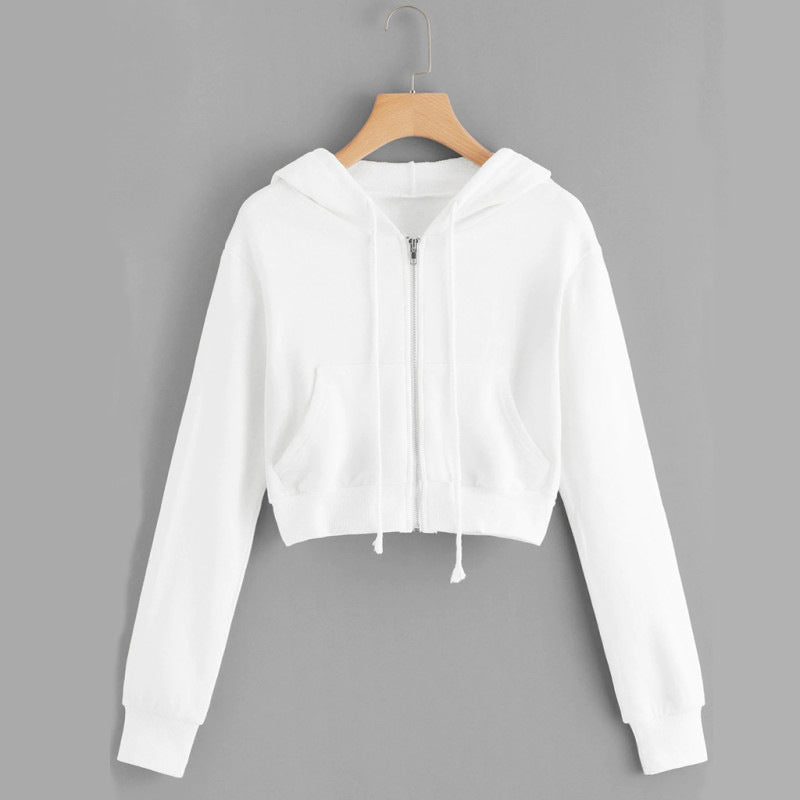 Damen Hoodie Kurz Reißverschluss Kängurutasche Eveloria