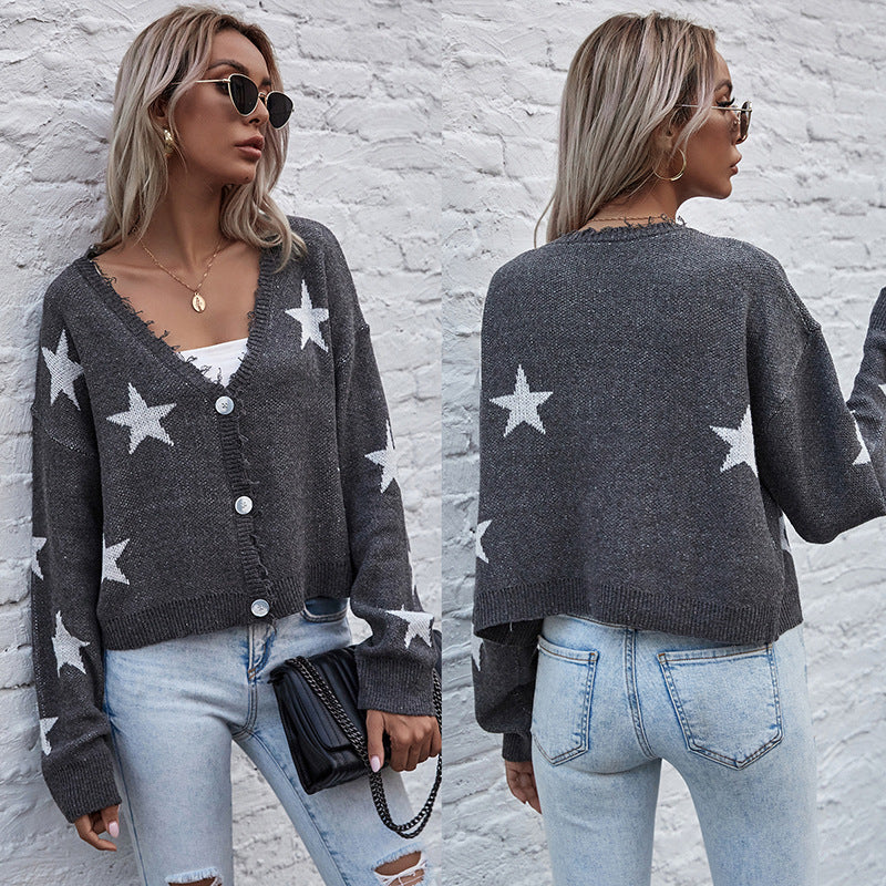 Damen Strickjacke Sternenmotiv Fransen Eveloria