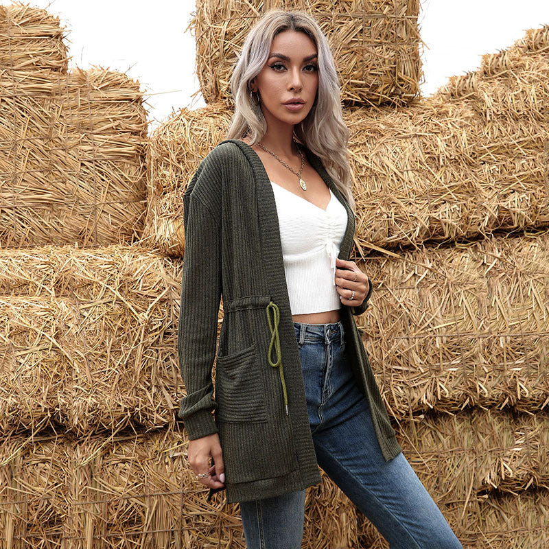 Damen Strickcardigan Lässig Offene Fronten Modischer Schnitt Beige - Eveloria