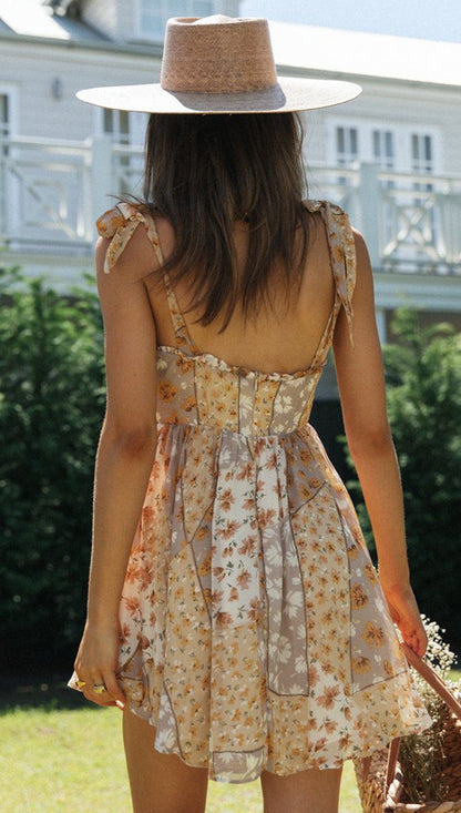 Damen Sommerkleid Blumenmuster Spaghetti-Träger Leicht