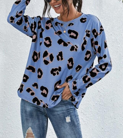 Damen Leopardenmuster Pullover aus Baumwolle Schwarz - Eveloria