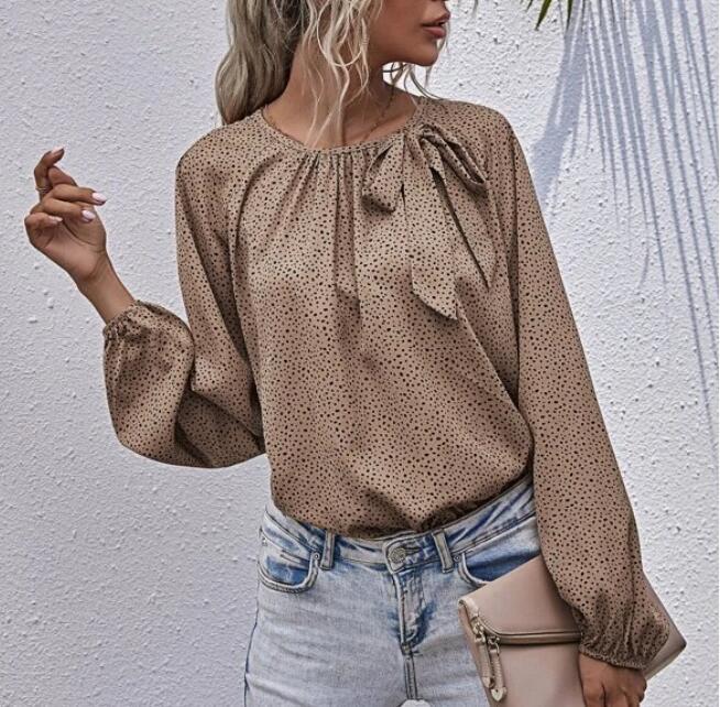 Damen Bluse Allover-Muster Rüschendetail Eveloria