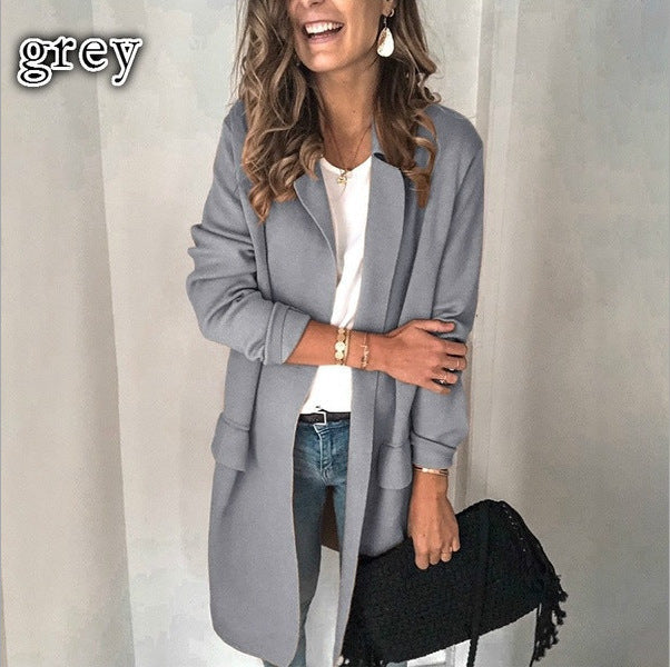 Damen Langjacke Locker Passform mit Taschen Eveloria