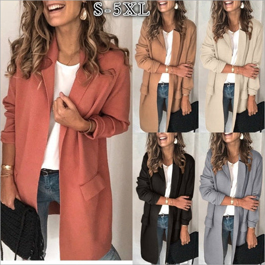 Damen Langjacke Locker Passform mit Taschen Schwarz Eveloria - Eveloria