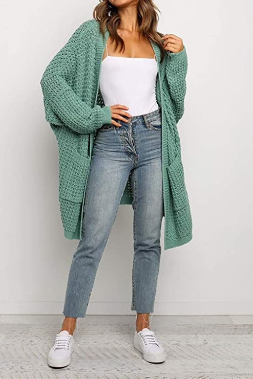 Damen Grobstrick-Cardigan mit Taschen Locker Passform Beige