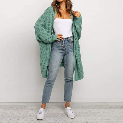 Damen Grobstrick-Cardigan mit Taschen Locker Passform Beige - Eveloria