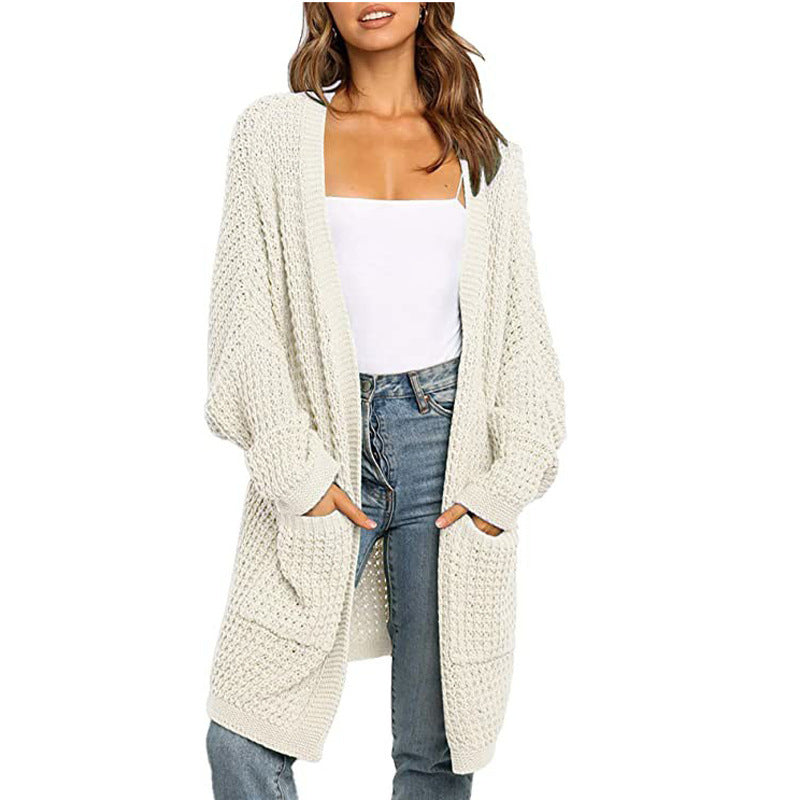 Damen Grobstrick-Cardigan mit Taschen Locker Passform Beige