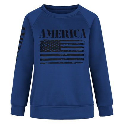 Damen Sweatshirt American Flag Print Lässig Grau Eveloria